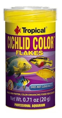 Ração Para Peixe Cichlid Color Tropical Flakes 20g