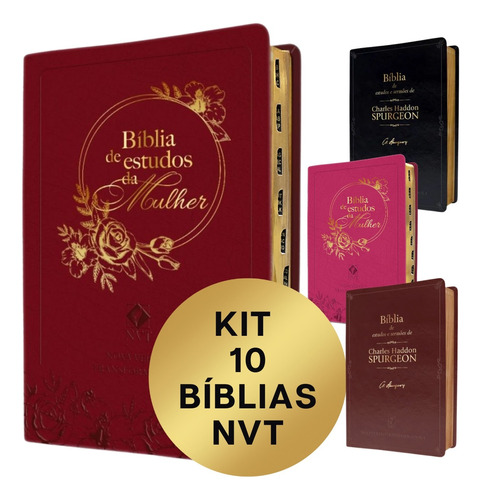 Kit 10 Bíblias De Estudo Bordô/rosa/preta - Temas Atuais