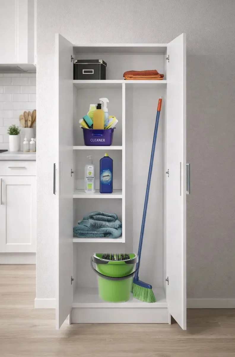 Mueble Despensero Escobero Multifuncion AMV PL3093 Organizador Blanco