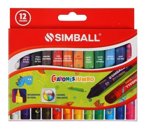 Crayon Escolar Jumbo Simball X 12 Colores No Toxico