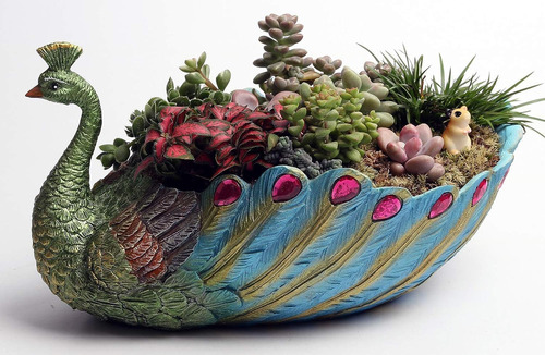 Maceta De Pavo Real Con Base De Resina 24 Cm