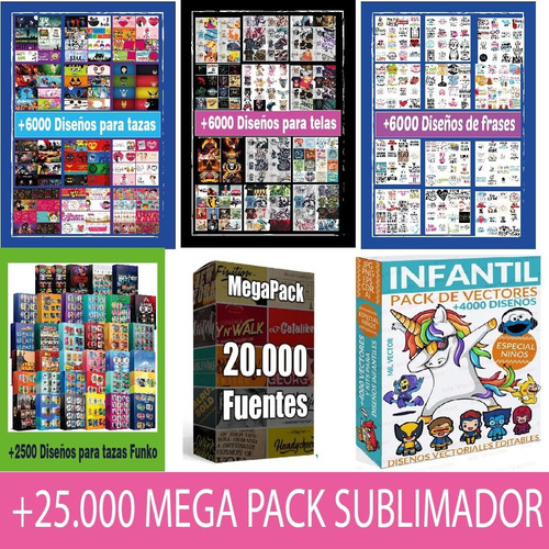 Imagen 1 de 9 de Plantillas Sublimación Mega Pack 6 En 1 +bonus Tazas, Franel