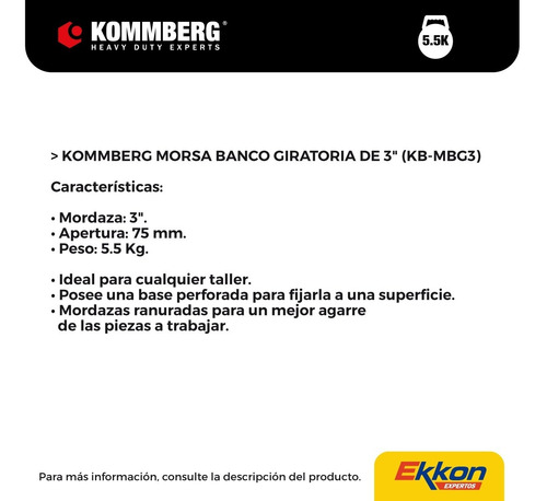 Morsa De Banco Giratoria Kommberg Con Yunque 3 PLG 7.5 Cm