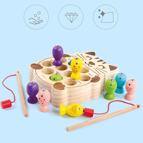 Juego Pesca Milagrosa Gato De Madera Con Imán Montessori