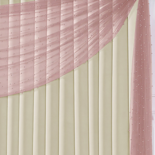 Cortina grande para sala de estar, 3 m x 2,50 m, vendaje de perlas con forro beige con rosa