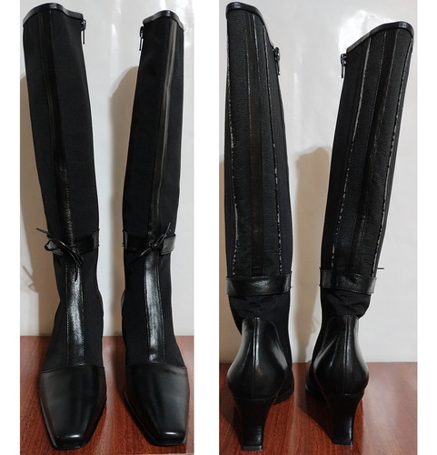 Botas Caña Alta De Cabritilla Y Tela T37 Taco Fino - Tosone