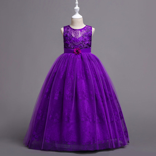 Vestido De Princesa De Tul Con Encaje De Flores Para Niñas