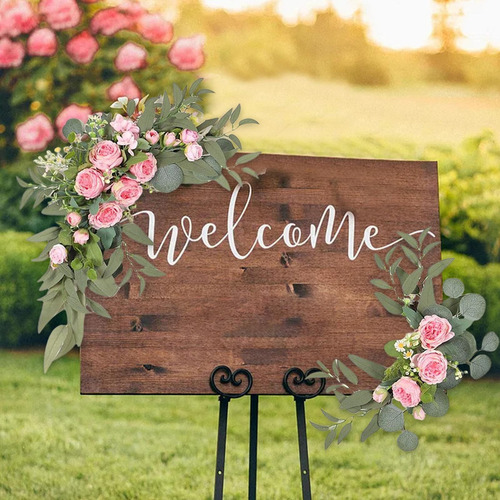 Decoración De Pared De Flores De Bienvenida De Boda Simulada