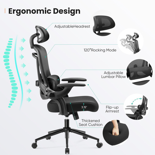 Silla De Oficina Ergonómica Malla Respaldo Alto Ajustable