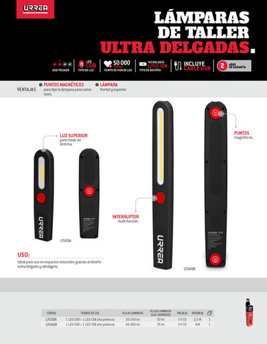 Lámpara Led Para Taller Ultra Delgada 200 Lm, Urrea Ltu20a
