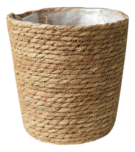 Maceta Tejida Con Forro, Cesta De Flores Tejida Con Paja, Mu