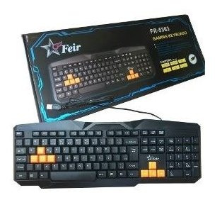 Teclado Gamer Black Feir Usb Com Fio Teclas Macias Abnt2