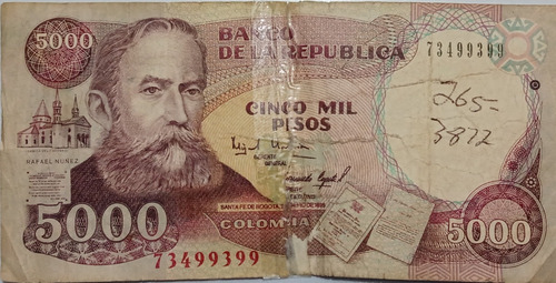 Billete 5000 Pesos Oro Colombia
