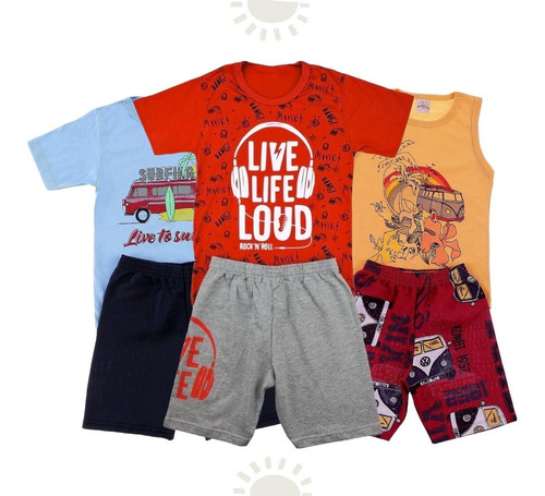 Imagem 8 de 8 de Kit 3 Conjuntos Roupa Infantil Menino Masculina Atacado
