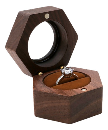 Caja De Madera Nogal Hexágono Para Anillos Boda Compromiso