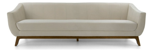 Sofá 3 Lugares Athenas Veludo, Base Madeira Larbelle Moveis Cor Creme Desenho Do Tecido Liso