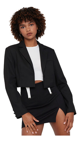 Blazer Mujer Crop Negro Corona