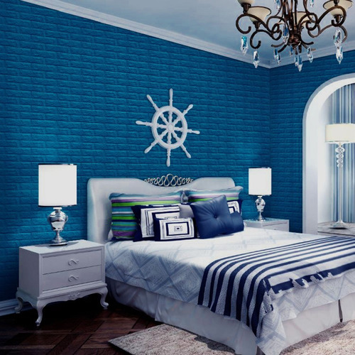 Imagen 3 de 7 de Placa De Pared Autoadhesivo Textura Ladrillo Azul Novedoso