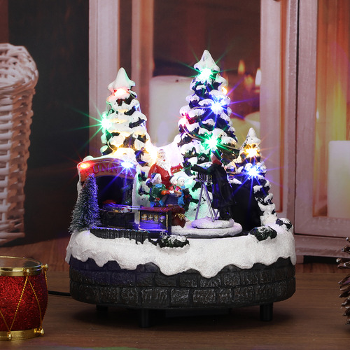 Pueblo Navideñas Musical Led Iluminadas Cm-top Villas Casa De Nieve Navideño Con Tren Figuras Decoración De Resina Adornos Navidad