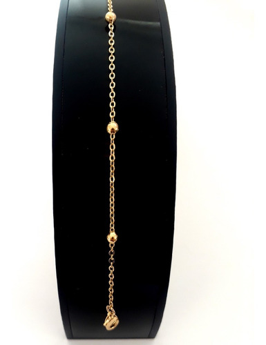 Pulsera Para Dama Cadena Bolitas En Chapa De Oro 14 Kilates Largo 18 Cm