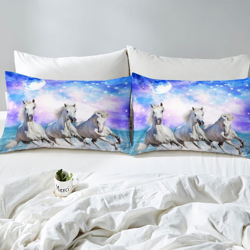 Juego De Ropa De Cama De Caballos Feelyou Galaxy White Gallo
