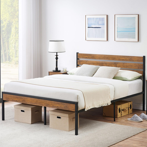 Gaomon Base De Cama Queen Con Cabecera De Madera Rustica Vin