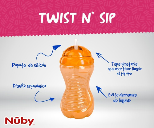 Vaso Nuby Twist N´ Sip Con Sorbete Y Tapa Gira 9923tw 12m+