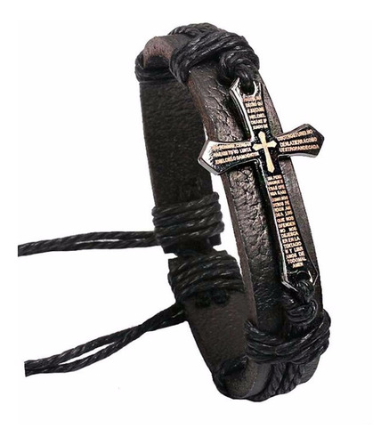 Pulsera de piel para hombre con colgante en forma de cruz con forma de cruz, pulsera de nuestro padre, 9 cm de longitud, 7 cm de diámetro