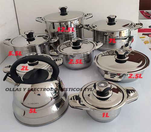 Juego De Ollas Acero Quirurgico Suprema 16 Piezas Con Tetera