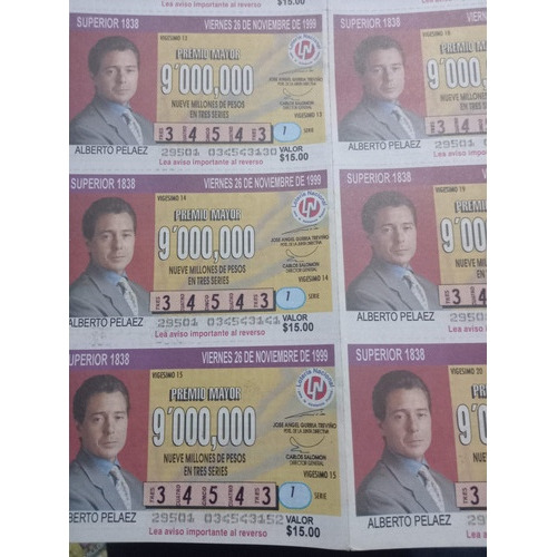 Alberto Peláez Serie Entera Billetes De Lotería Nacional 