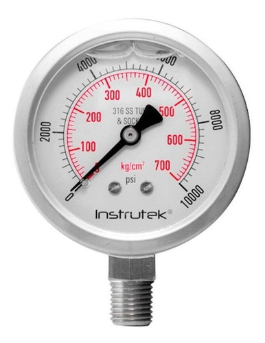 Manómetro Totalmente Inox Alta Presión 2.5 PLG, 10000 Psi