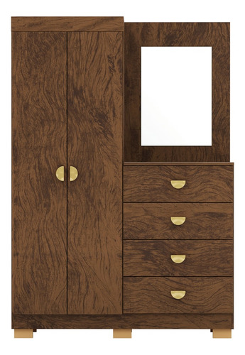 Guarda Roupa Cômoda Com Espelho 120cm Rita Imbuia Rústico V0