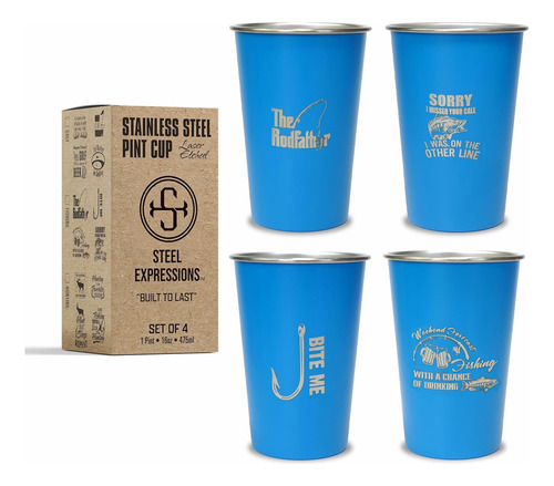 Vasos De Acero Inoxidable 16oz Apilables - Juego De 4 Tazas