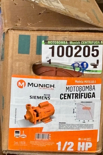 Bomba Centrifuga Munich Moto.50-2 120 Lts/min Naranja 60 Hz Monofásica