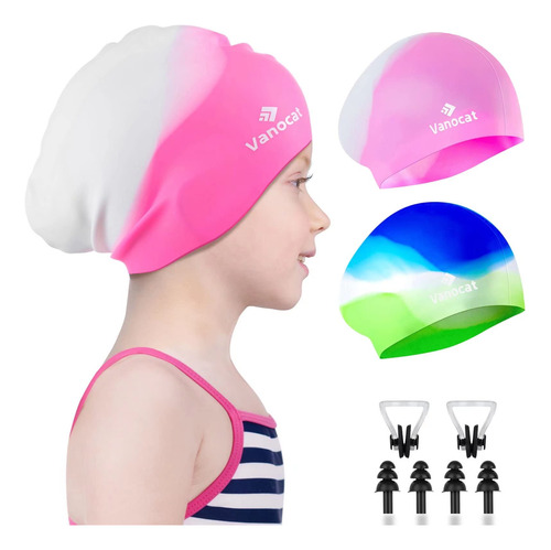 Paquete De 2 Gorros De Natacion Para Ninos Para Cabello Larg