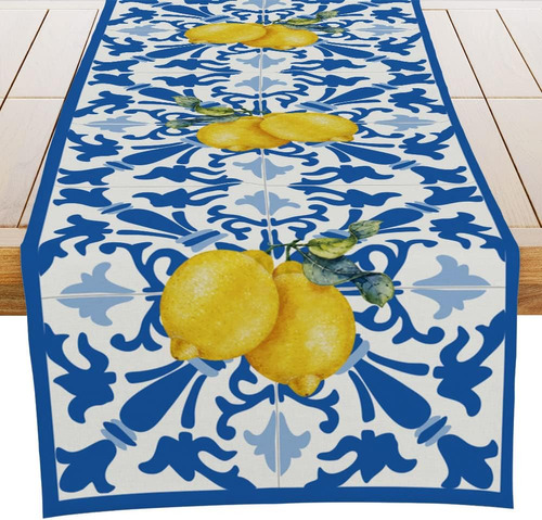 Camino Decorativo De Azulejos Azules De Italia, Limones Ital