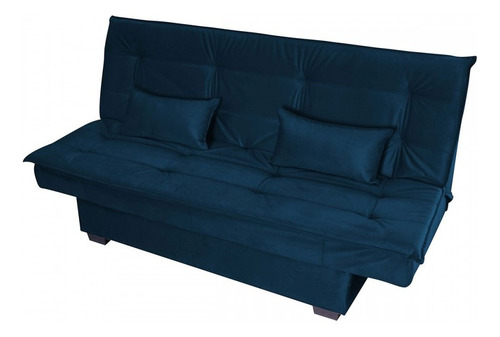 Sofá Cama 3 Lugares Esmeralda Reclinável Veludo Light/azul Cor Azul