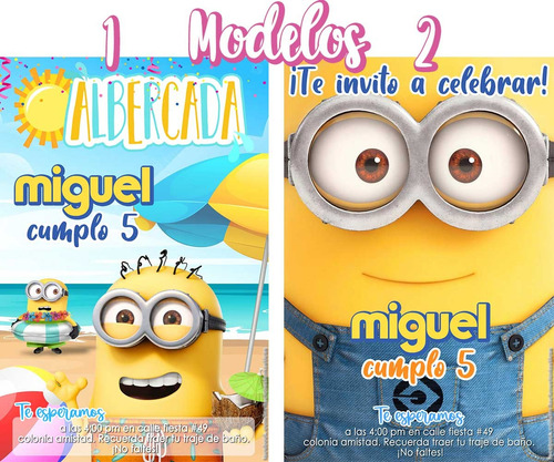 30 Invitaciones Minions Albercada Fiesta Piscina Impresas