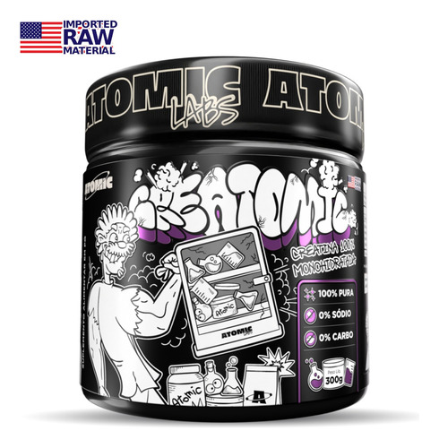 Creatina 100% Pura Monohidratada Creatomic Atomic Labs 300g - rende 100 doses - Sabor Neutro