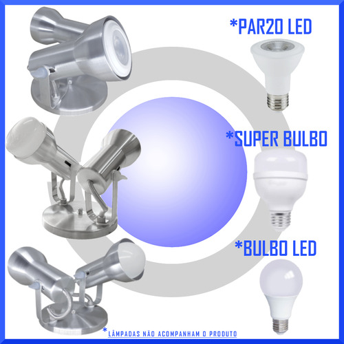 Spot Duplo Sobrepor Direcionável Led E27 Bivolt Moderno Estrutura Cinza Claro 127/220v