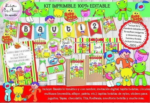Kit Imprimible Candy Bar Sapo Pepe Y Sus Amigos Editable
