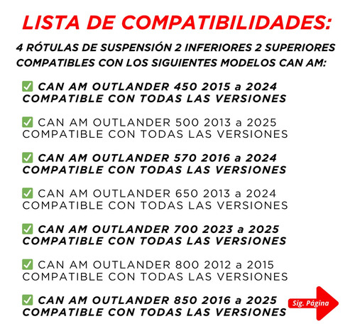 4 Rótulas Para Can Am Outlander 650 2013-2024