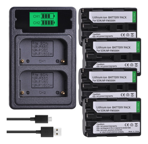 4 Baterías Np-fm500h + Cargador Doble Bc-vm10 Alternat Sony