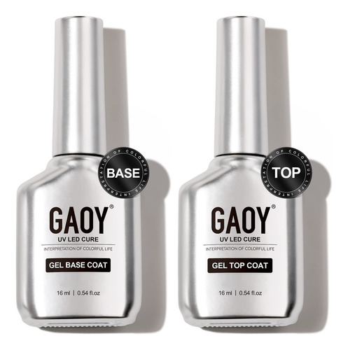 Gaoy 16ml 2 Pcs Glassy Gel Top Coat And Base Coat Set,no Wipe Foundation Combination For Uv Light Cure Nail Polish