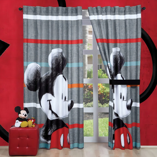 Conjunto de 2 cortinas cinza do Mickey Mouse