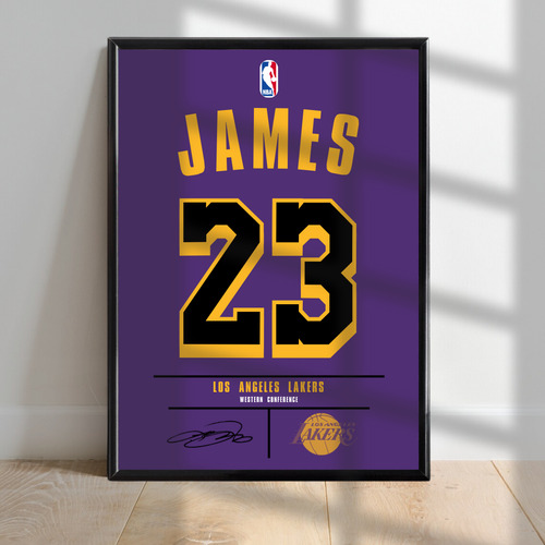 Cuadro Lakers Camiseta Lebron James 23 C/vidrio 30x40cm Violeta Oscuro Negro