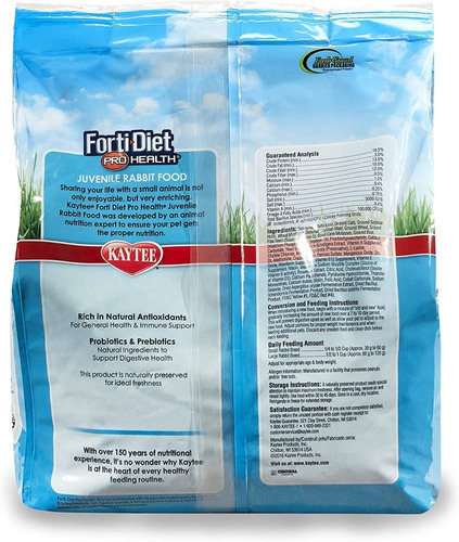 Imagen 3 de 3 de Alimento Kaytee Forti Diet Conejos Juveniles 5 Lb / 2.27 Kg