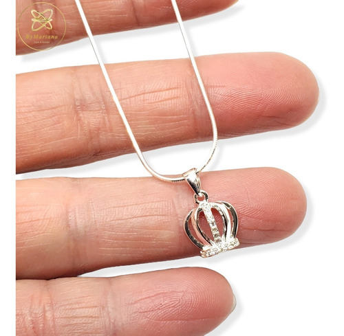 Imagen 3 de 6 de Dije Plata Rodinada Con Cubic Corona Chica Bombe