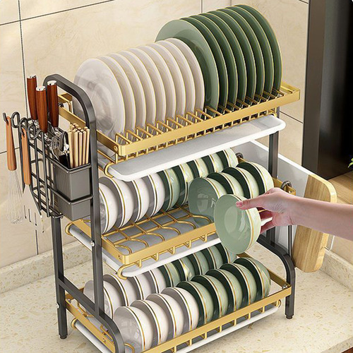 Escurridor de platos grande de acero al carbono de 3 niveles Heaimo
