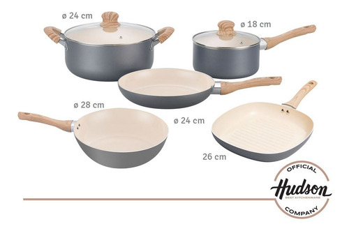 Imagen 2 de 10 de Set De Cocina Hudson Gris Con Antiadherente 7 Piezas